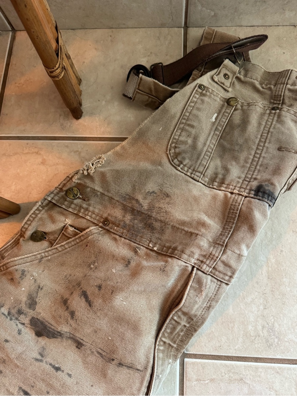 Vintage Carhartt Tan Distressed Painter Overalls - size 36x34 - Picture 9 of 10